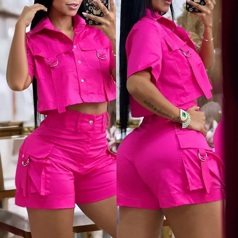 Women's Fashionable Crop Top with High-Waist Shorts