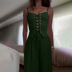 Women's Jumpsuit with Feminine Lacing and Wide Leg