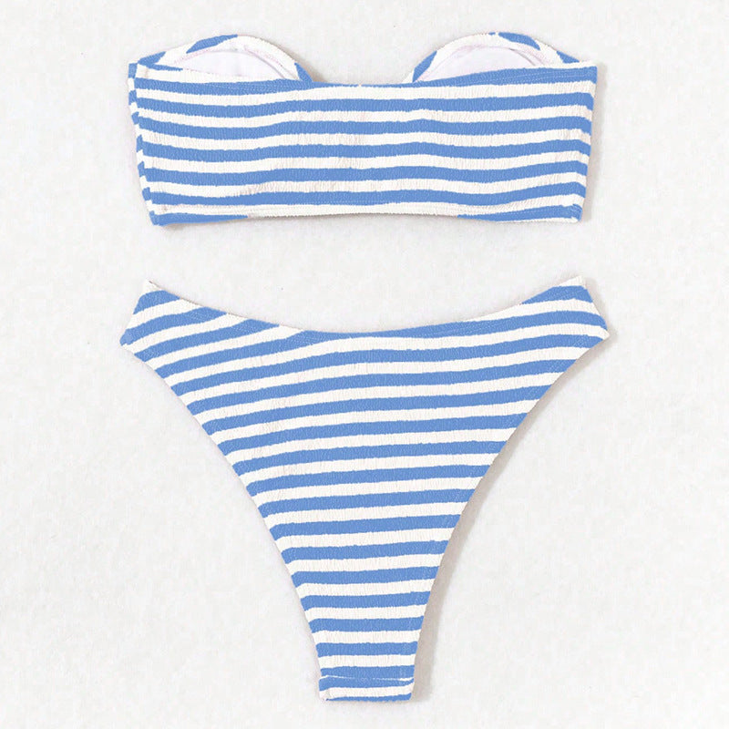 Women's Bandeau Bikini with Fashionable Ring Detail and High-Cut Legs