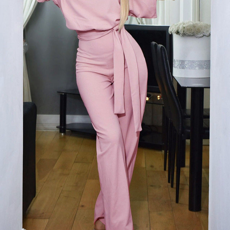Women's Casual Two-Piece Set with Elegant Waist Belt