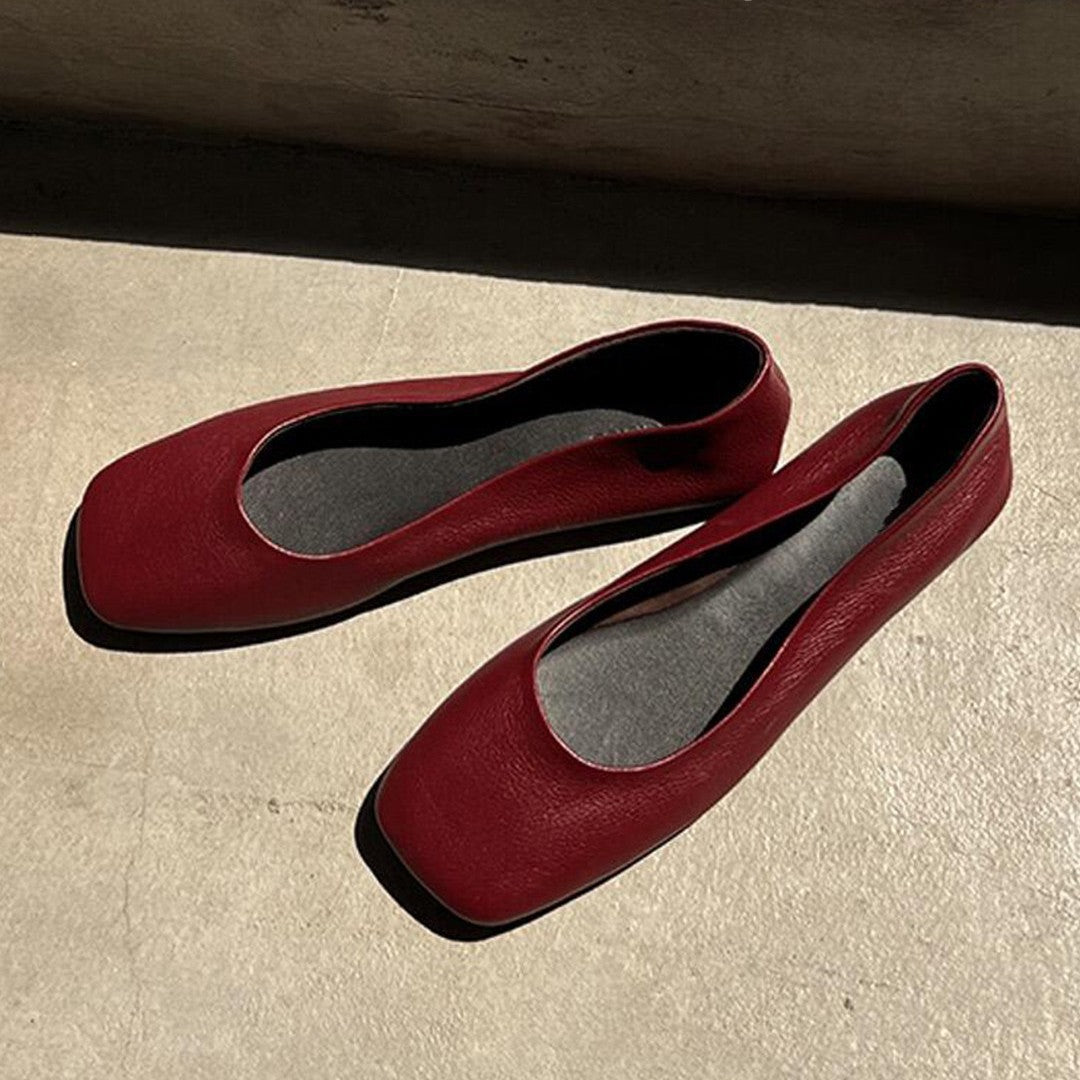 Women's Modern Square-Toe Ballet Flats with Fine Texture