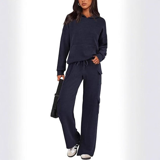 Women's Comfortable Lounge Set with Hood and Wide-Leg Pants