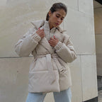 Elegant Padded Jacket with Waist Belt