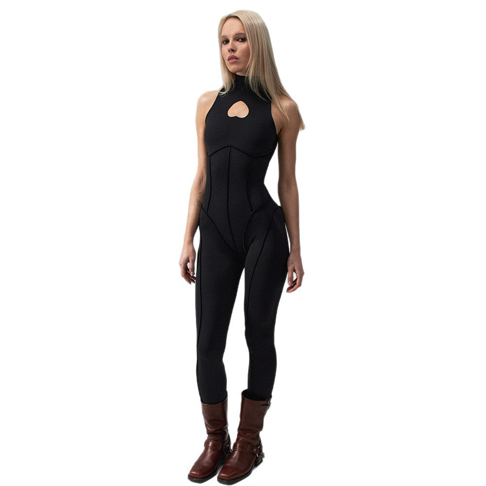 Elegant Bodycon Jumpsuit with Sweetheart Neckline and High Collar