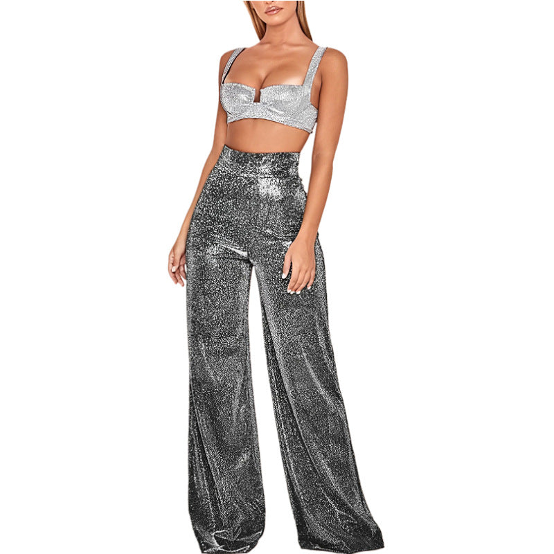 Women's Glittery High-Waisted Two-Piece Set