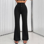 Women's Elegant High-Waisted Flared Pants with Button Details