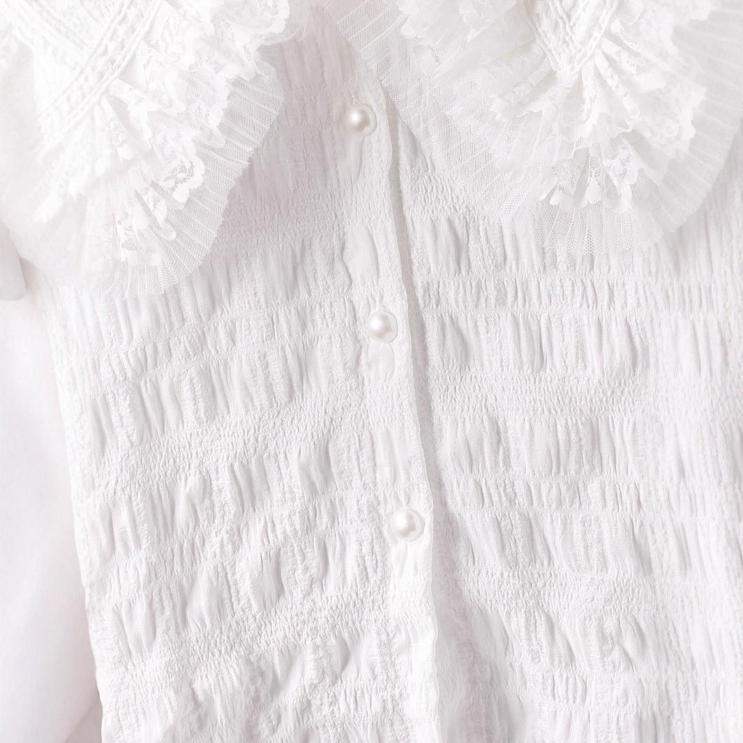 Women's Blouse with Voluminous Ruffle Collar