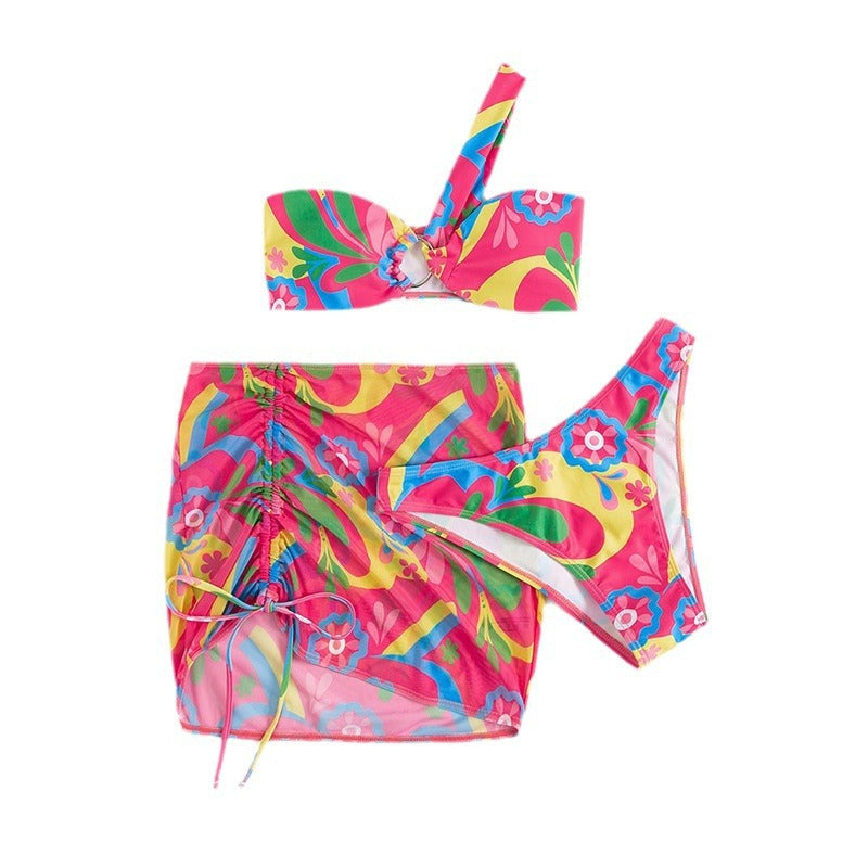 Women's Floral Swimsuit with Adjustable Wrap Skirt