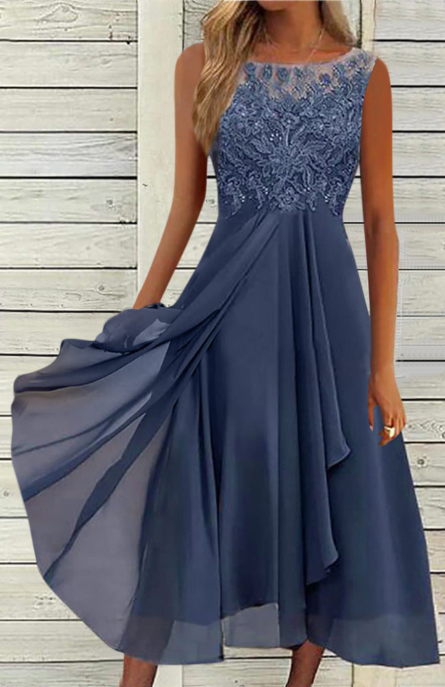 Women's Elegant Cocktail Dress with Lace Accents