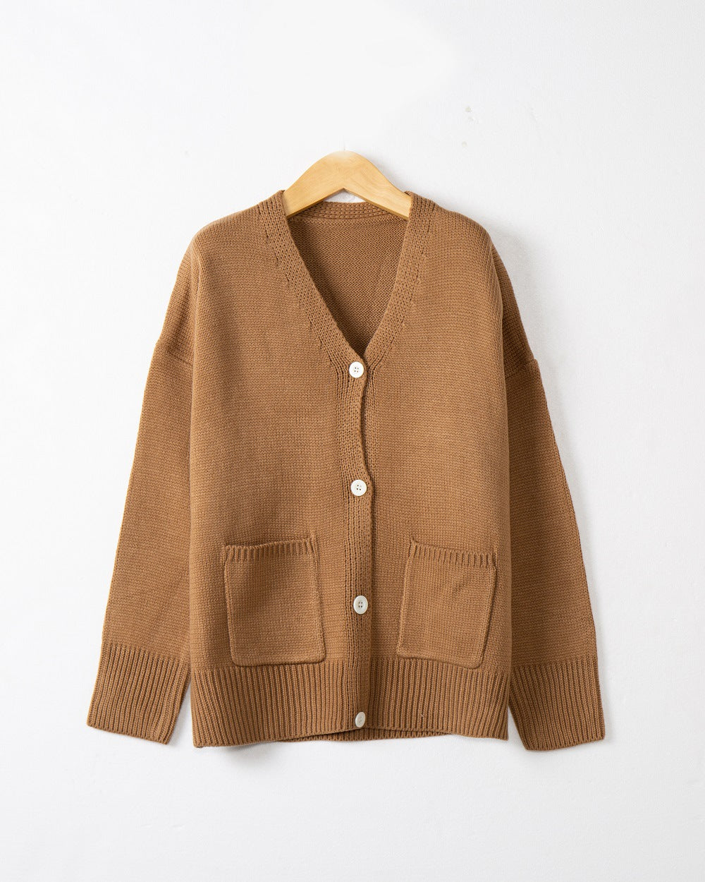 Women's Chunky Knit Cardigan with Pockets and V-Neck