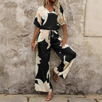 Women's Airy Floral Print Pantsuit with Elastic Waistband