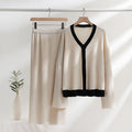 Women's Elegant Knit Set with Deep V-Neck and Contrast Details