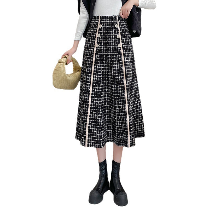 Women's Plaid Midi Skirt with Button Details