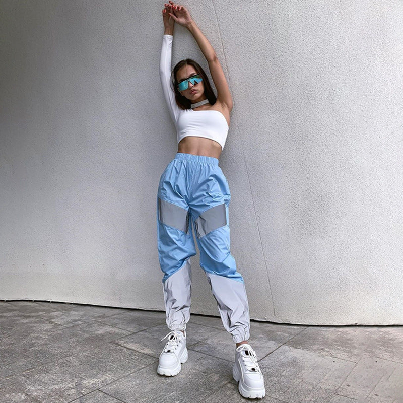 Women's Cargo Pants with Reflective Inserts and Elastic Waistband