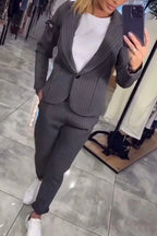 Women's Elegant Pinstripe Blazer and Trouser Set