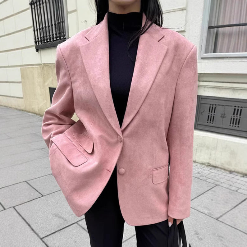 Women's Elegant Oversized Blazer in Fine Faux Suede