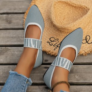 Women's Ballet Flats with Elastic Strap and Breathable Texture