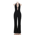 Elegant Deep V-Neck Jumpsuit with Figure-Hugging Silhouette