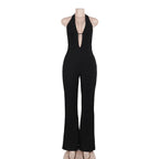 Elegant Deep V-Neck Jumpsuit with Figure-Hugging Silhouette