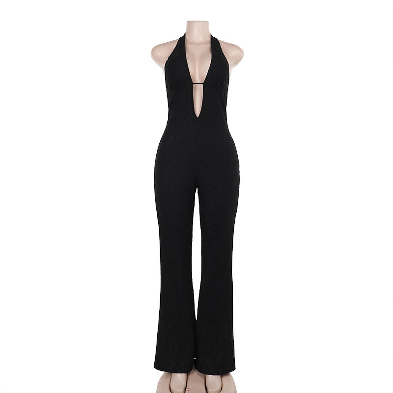 Elegant Deep V-Neck Jumpsuit with Figure-Hugging Silhouette