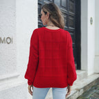 Women's Chic Knit Sweater with Textured Wave Pattern