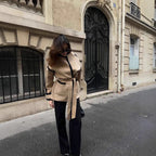 Women's Fashionable Oversized Coat with Belt and Graphic Contrasts