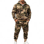 Men's Two-Piece Camouflage Tracksuit Set with Hoodie Sweatshirt and Cargo Joggers