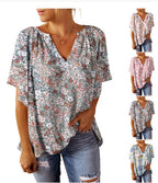 Women's Floral Blouse with V-Neck