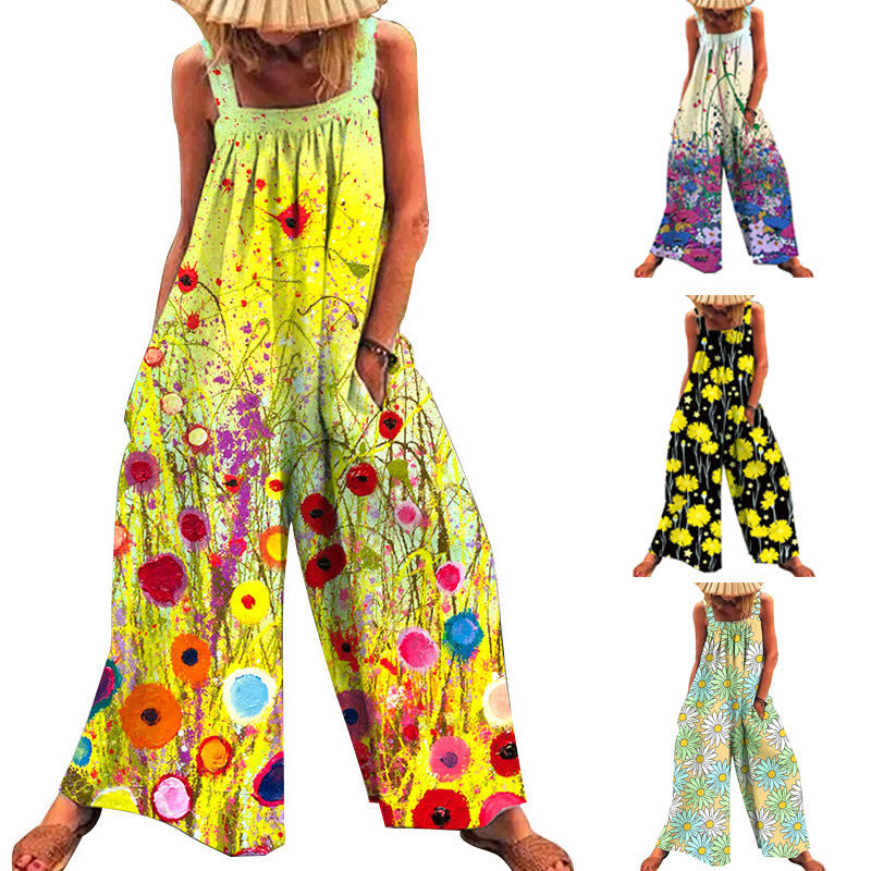 Women's Casual Floral Jumpsuit with Wide Cut