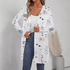 Ladies Floral Longline Cardigan with Open Cut