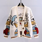 Women's Large Knit Cardigan with Playful Motif