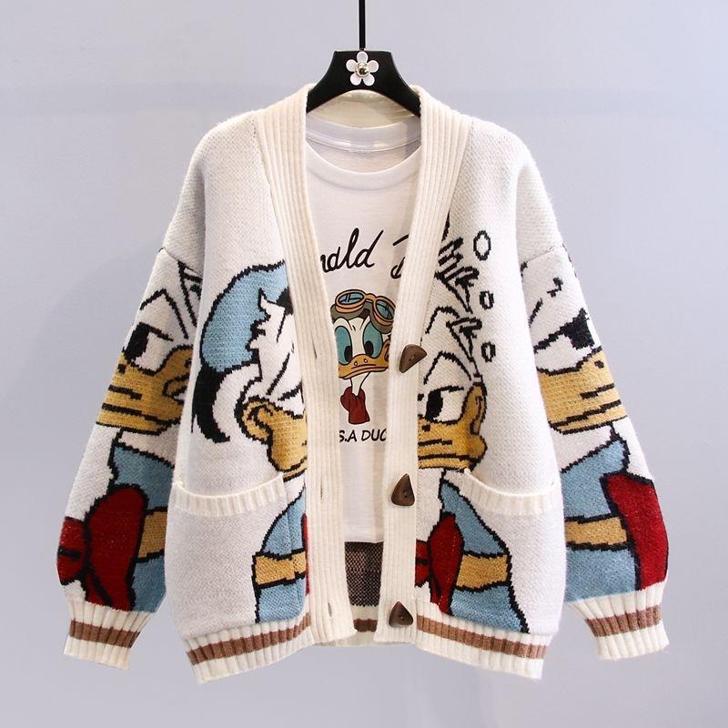 Women's Large Knit Cardigan with Playful Motif