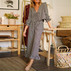 Women's Plaid Pajama Suit with Ruffle Details