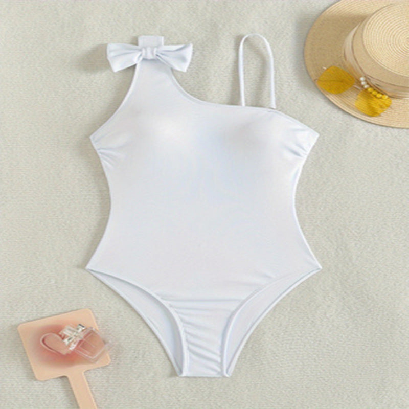 Women's Asymmetrical One-Piece Swimsuit with Bow Detail