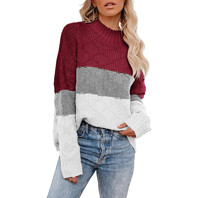 Women's Chunky Knit Sweater with Modern Block Design