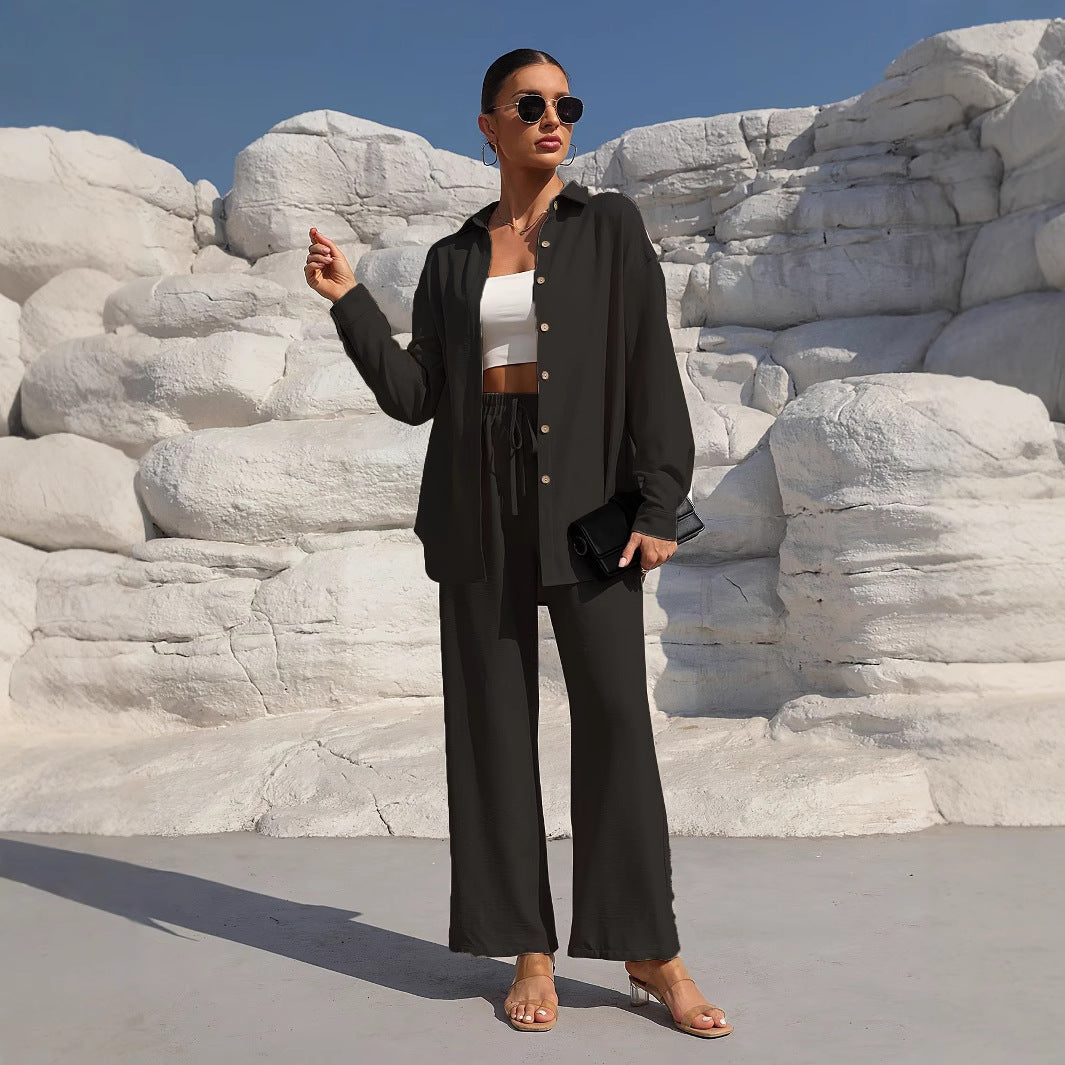 Elegant Women's Lounge Set in Lightweight Fabric with Wide Cut