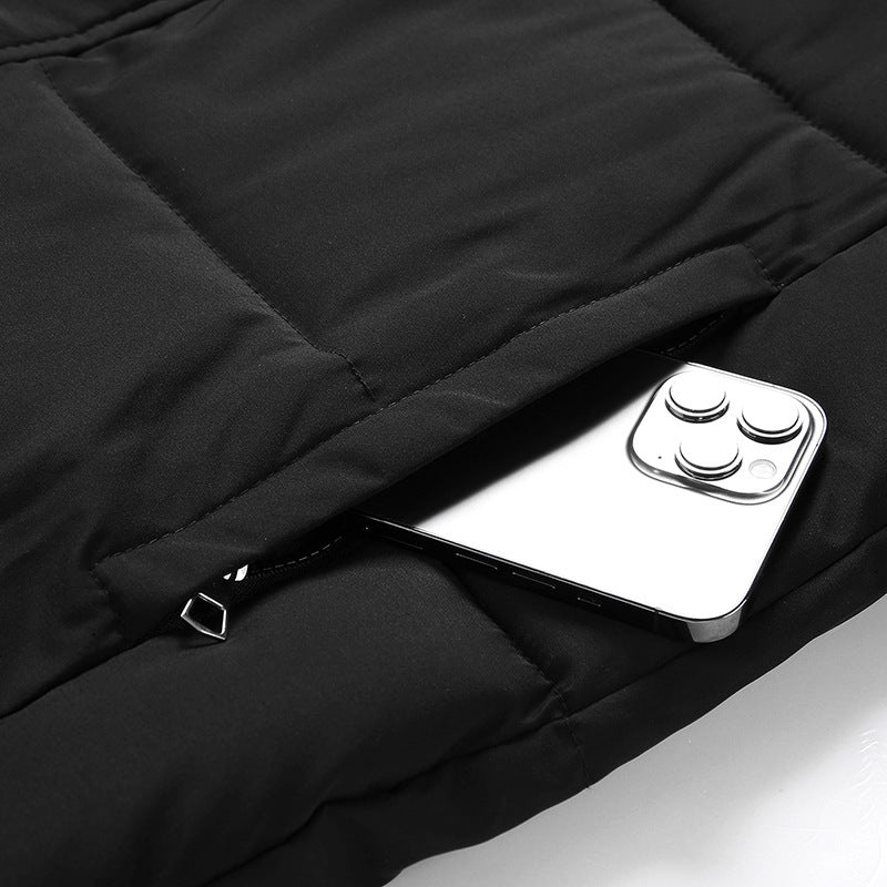 Women's Long Down Jacket with High Collar and Windproof Features