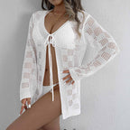 Women's Crochet Swim Cover-Up with Tie Belt