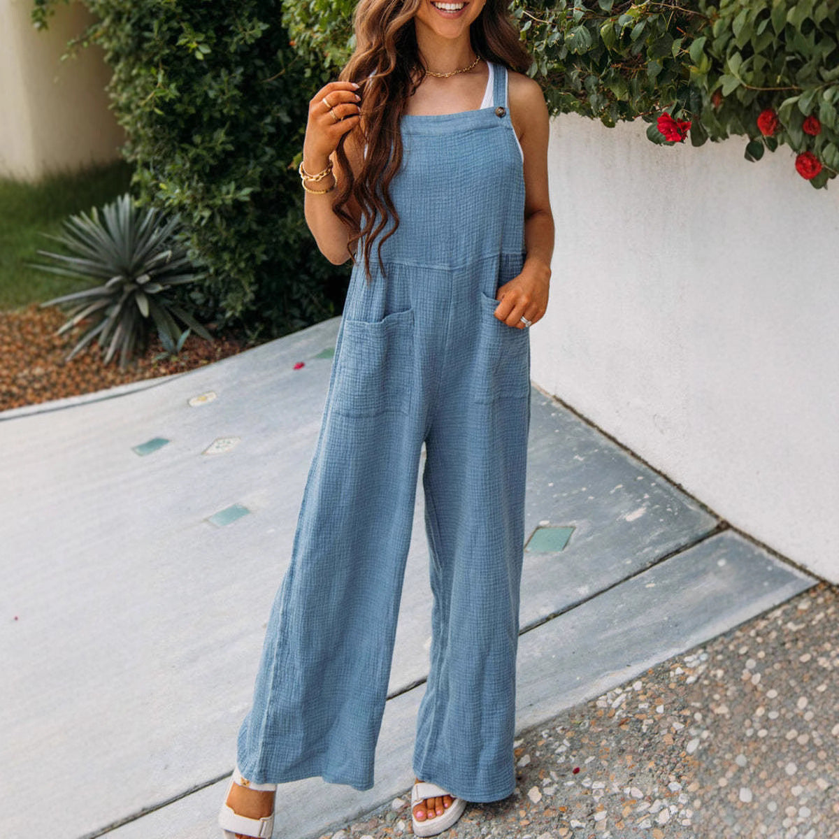 Casual Overall with Practical Pockets and Adjustable Straps