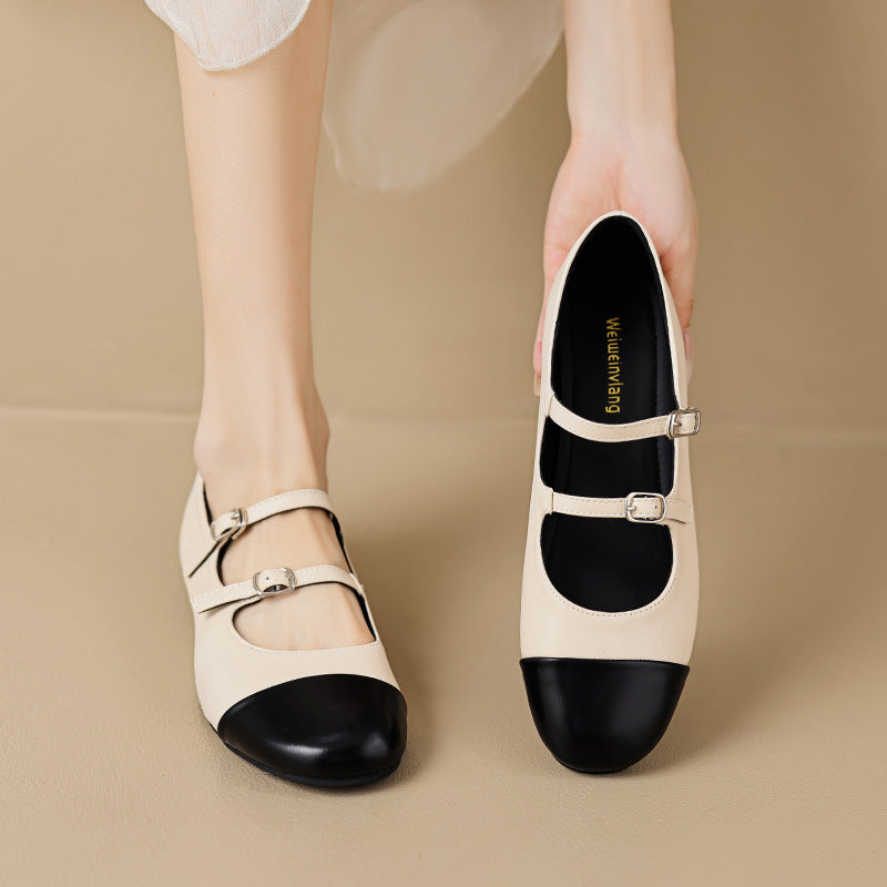 Women's Double-Strap Metallic Ballet Flats