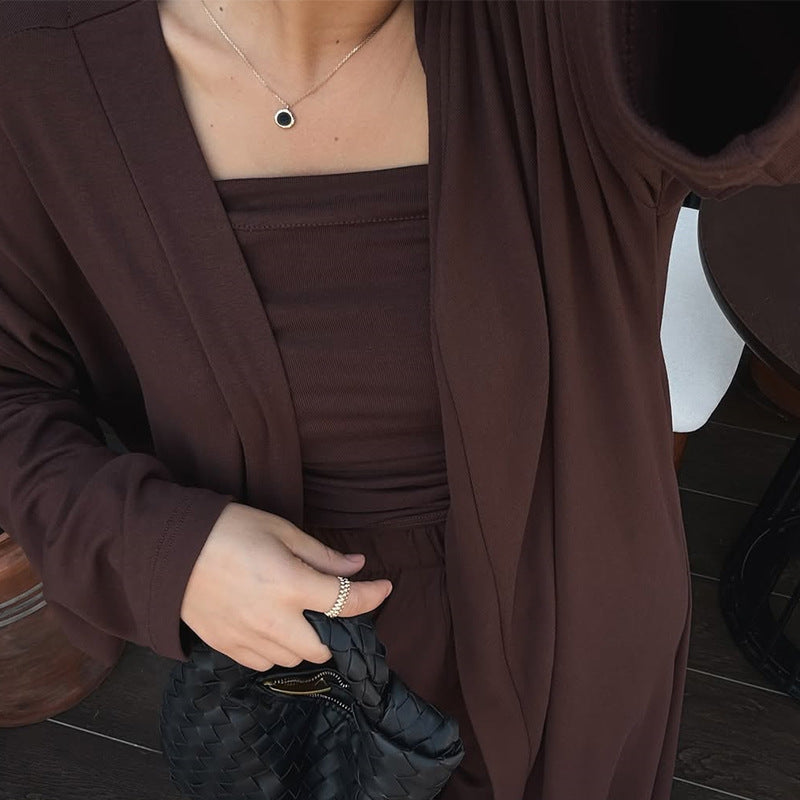 Women's Loungewear Ensemble with Long Kimono and Slim Top