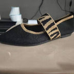 Women's Ballet Flats with Elastic Strap Design and Animal Print