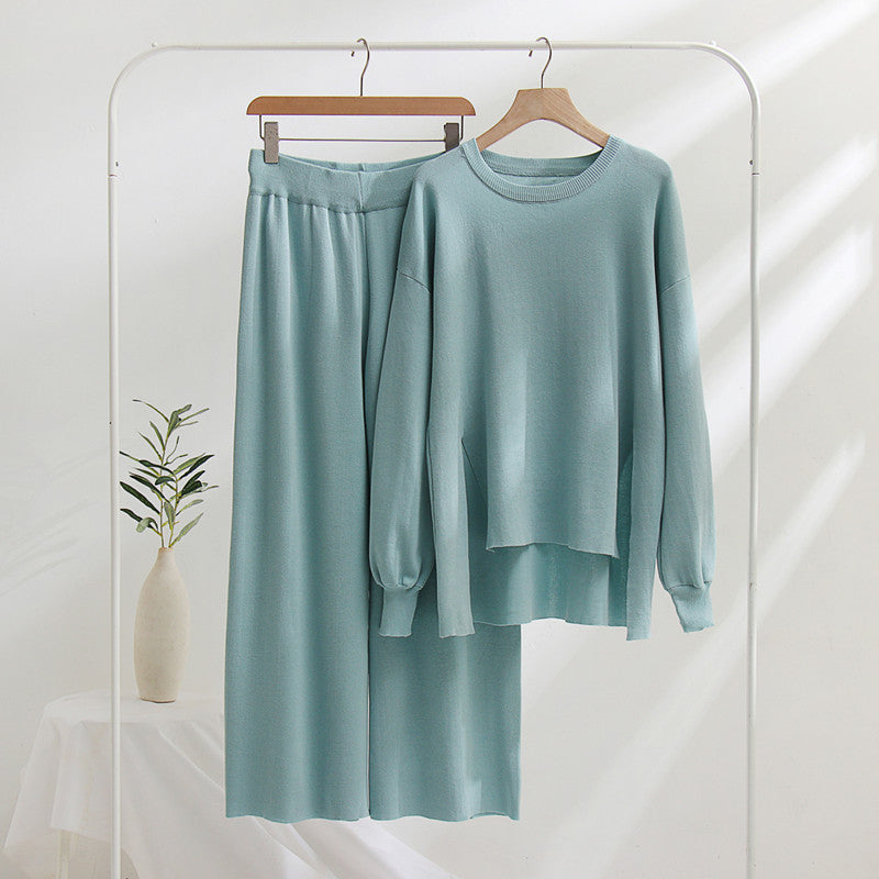 Casual Knit Top and Pants Set