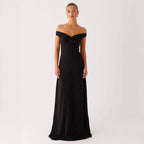 Off-Shoulder Evening Dress with Polka Dot Pattern