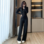 Long-Sleeve Knit Suit with Elastic Waistband