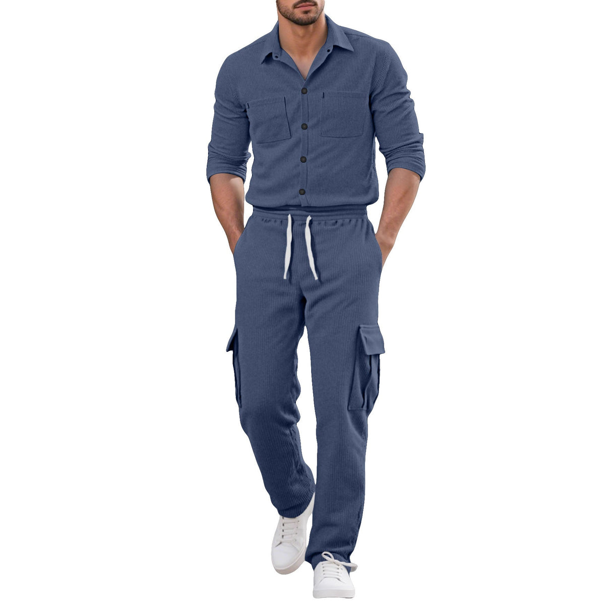 Men's Ribbed Worker Shirt and Cargo Pants Set