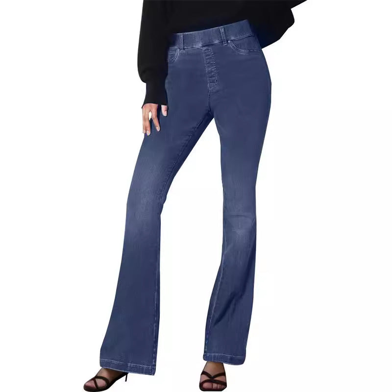 Women's High-Waisted Flared Jeans with Subtle Wash