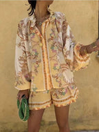 Women's Blouse Set with Floral Design and Loose Fit