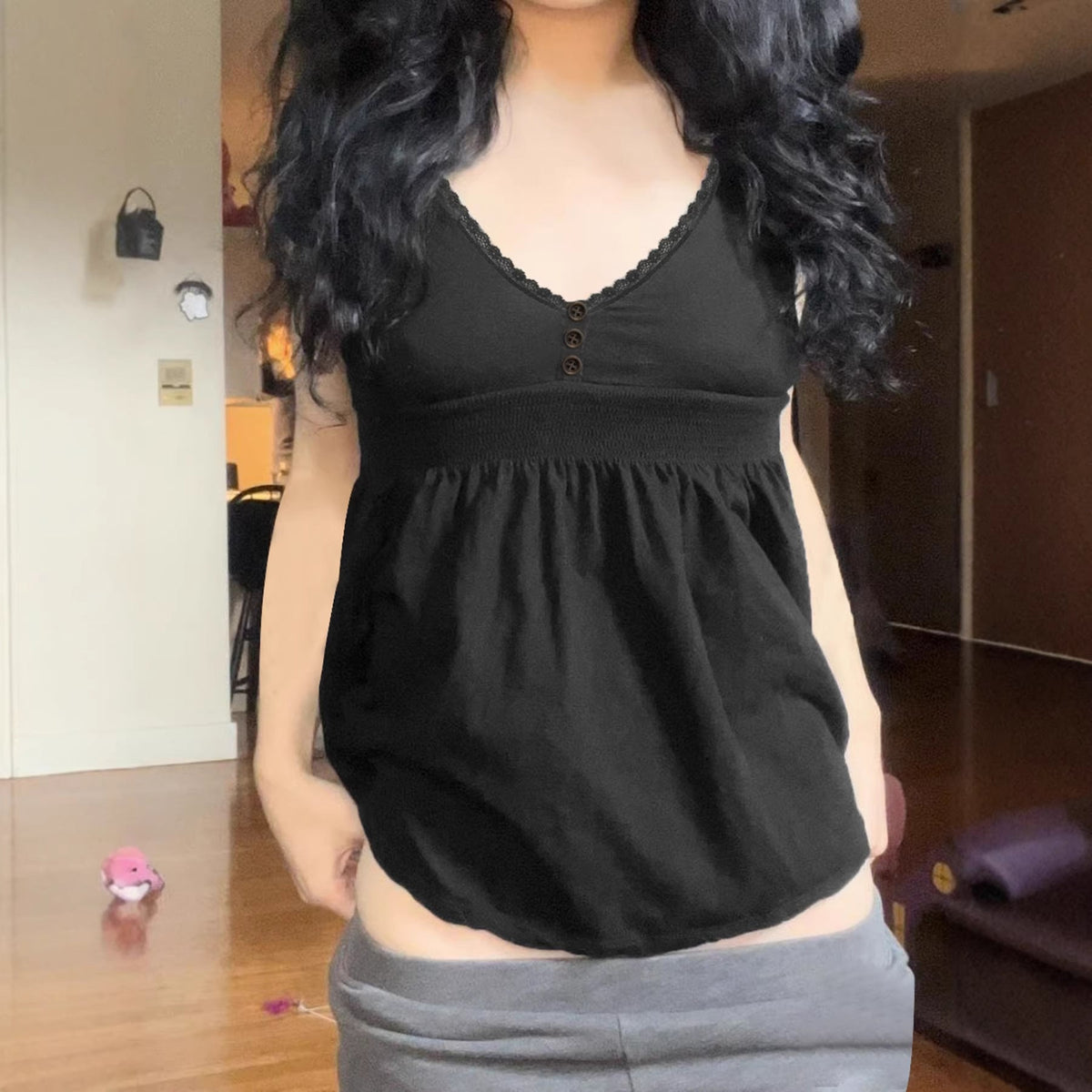 Women's Comfortable Top with V-Neck and Button Details