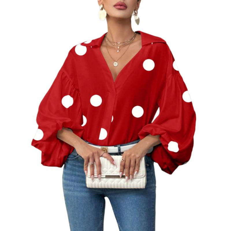 Women's Blouse with Voluminous Balloon Sleeves and Elegant Collar